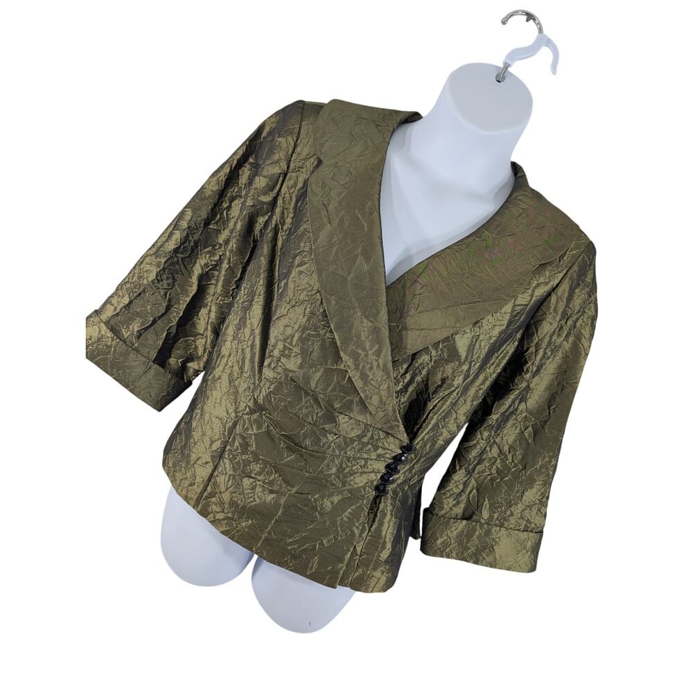 NWOT! DANA KAY! PALE JADE GREEN "CRUMPLED" SATIN CRISS CROSS BLOUSE, TOP! SZ 16W